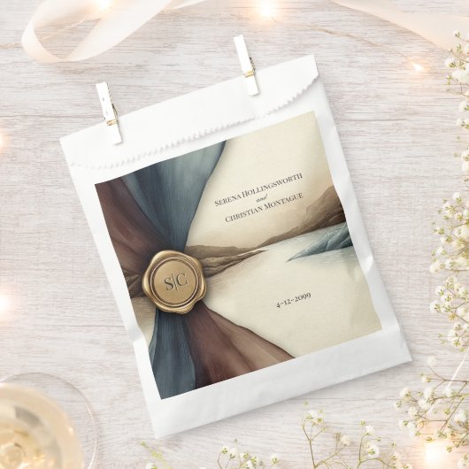 Plum and Blue Ombre Seal Watercolor Wedding フェイバーバッグ (クリップ留めされた状態)