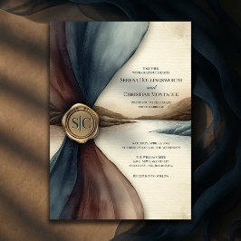 Plum and Blue Ombre Seal Watercolor Wedding 招待状