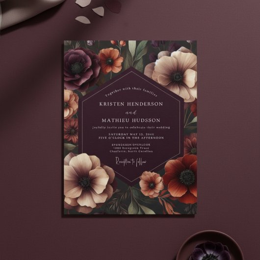 Plum Anemone Botanical Romance Wedding 招待状