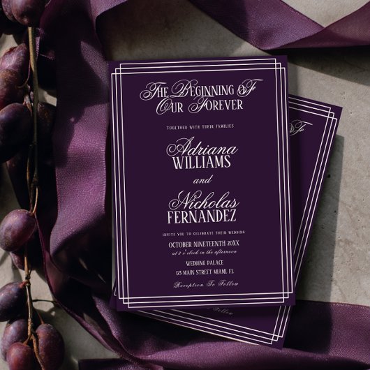 Plum Beginning Of Our Forever Timeless Wedding 招待状