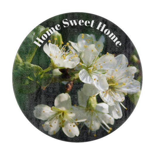 Plum Blossom Home Sweet Home Glass Cutting Board カッティングボード (正面)