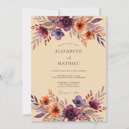 Plum Bohemian Autumnal Wedding 招待状 (正面)