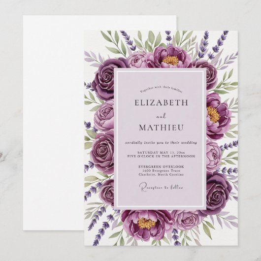 Plum Botanical Romantic Wedding 招待状 (正面/裏面)