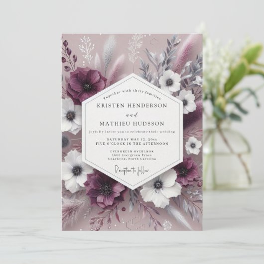 Plum Botanical Whimsical Wedding 招待状 (スタンド正面)