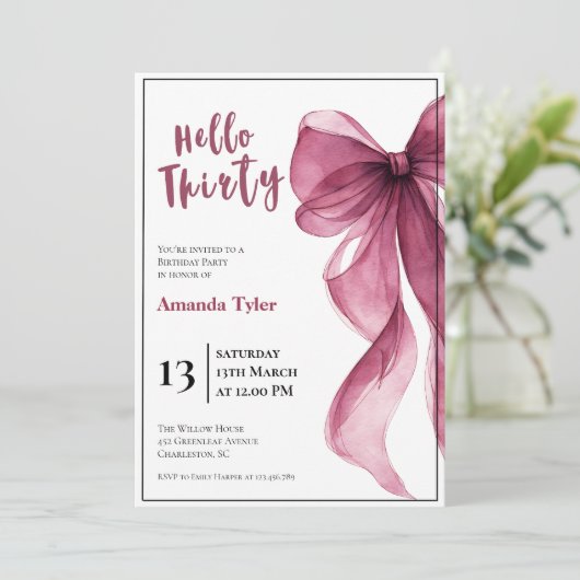 Plum Bow 30th Birthday Invitation 招待状 (スタンド正面)