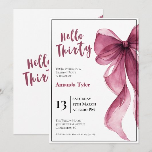 Plum Bow 30th Birthday Invitation 招待状 (正面/裏面)