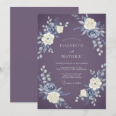 Plum Brushstroke Floral Wedding 招待状 (正面/裏面)