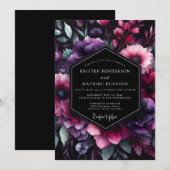 Plum Chiaroscuro Flora Wedding 招待状 (正面/裏面)