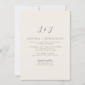 Plum Cream Minimal Monogram Script Elegant Wedding 招待状 (正面)