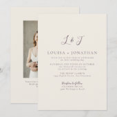 Plum Cream Minimal Monogram Script Elegant Wedding 招待状 (正面/裏面)