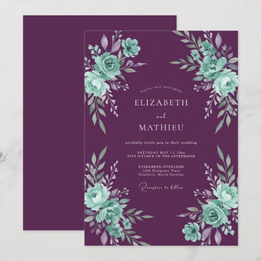 Plum Dramatic Evening Wedding 招待状 (正面/裏面)