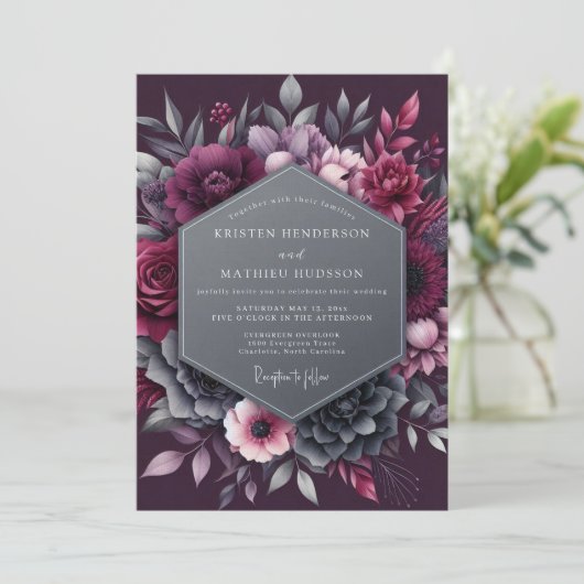 Plum Dramatic Moody Wedding 招待状 (スタンド正面)