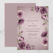 Plum Elegant Watercolor Wedding 招待状 (正面/裏面)