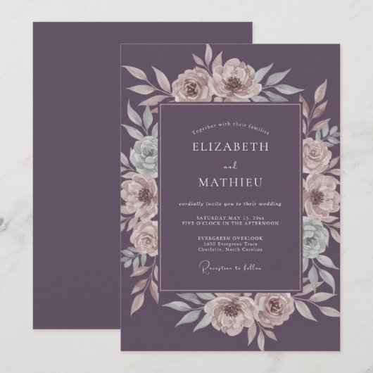 Plum Ethereal Blossom Wedding 招待状 (正面/裏面)