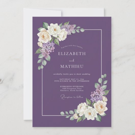 Plum Ethereal Botanical Wedding 招待状 (正面)