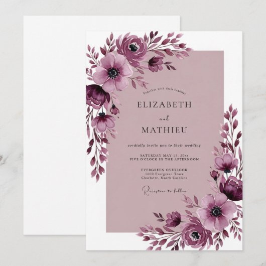 Plum Exquisite Spring Wedding 招待状 (正面/裏面)