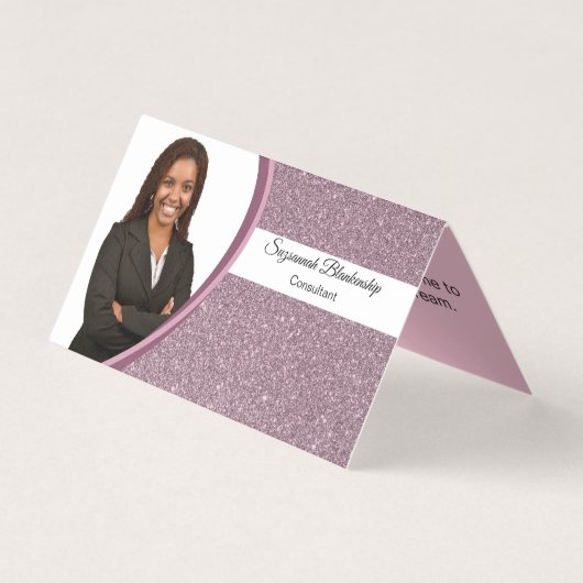 Plum Faux Glitter Replaceable Photo Folding 名刺 (正面)
