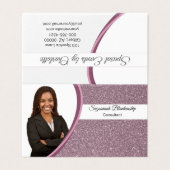 Plum Faux Glitter Replaceable Photo Folding 名刺 (外部フラット)