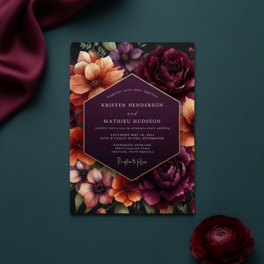 Plum Floral Dusk Wedding 招待状