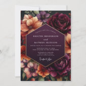 Plum Floral Dusk Wedding 招待状 (正面)