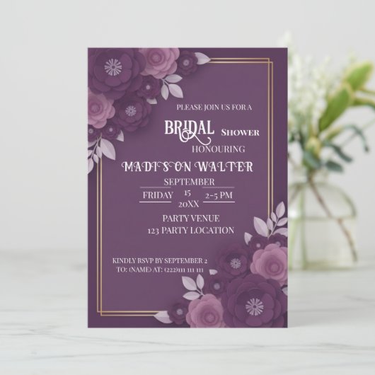 Plum Floral Dusty Rose Wedding Invitation 招待状 (スタンド正面)