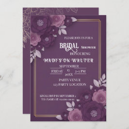Plum Floral Dusty Rose Wedding Invitation 招待状