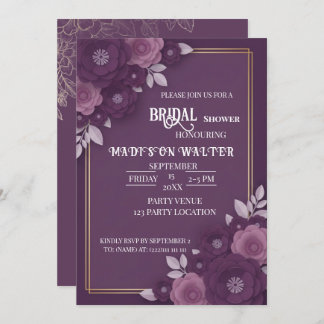 Plum Floral Dusty Rose Wedding Invitation 招待状