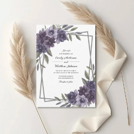 Plum Floral Frame Wedding Invitation 招待状
