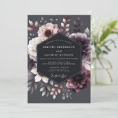 Plum Floral Moody Romance Wedding 招待状 (スタンド正面)