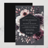 Plum Floral Moody Romance Wedding 招待状 (正面/裏面)
