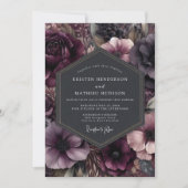 Plum Floral Moody Romance Wedding 招待状 (正面)