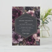 Plum Floral Moody Romance Wedding 招待状 (スタンド正面)