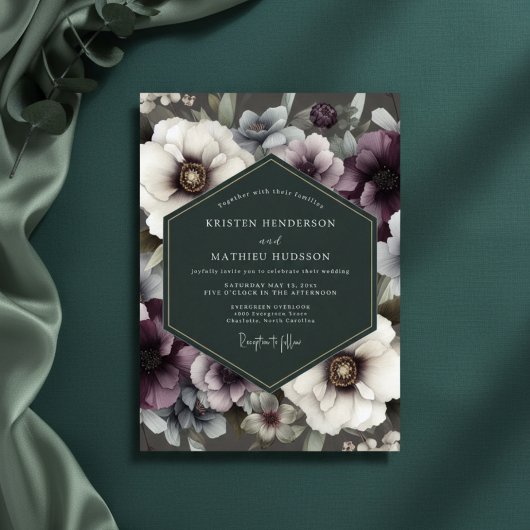 Plum Floral Opulent Romance Wedding 招待状