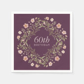 Plum Floral Wreath 60th Birthday Paper Napkins スタンダードカクテルナプキン (正面)