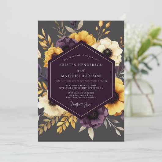 Plum Gilded Flora Wedding 招待状 (スタンド正面)