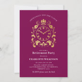Plum Gold Ornate Clock Retirement Party Invite 招待状 (正面)