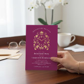 Plum Gold Ornate Clock Retirement Party Invite 招待状