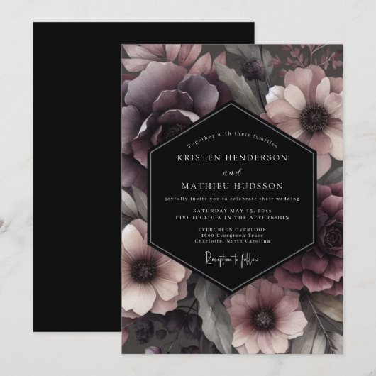 Plum Gothic Blossom Wedding 招待状 (正面/裏面)