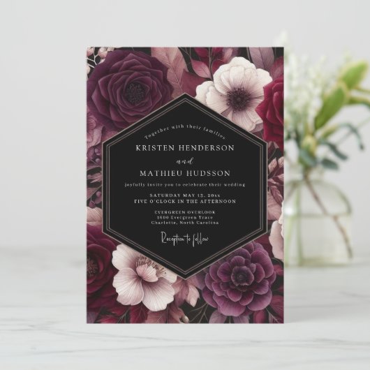 Plum Gothic Flora Wedding 招待状 (スタンド正面)