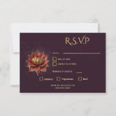 Plum Gothic Save the Date Elegant Gold Lotus 出欠カード (正面)
