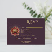 Plum Gothic Save the Date Elegant Gold Lotus 出欠カード (スタンド正面)