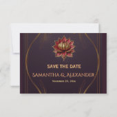 Plum Gothic Save the Date Elegant Gold Lotus 出欠カード (裏面)