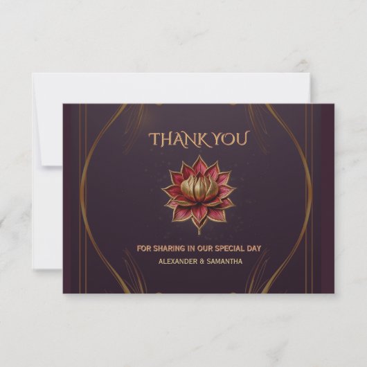 Plum Gothic Wedding Thank You Card Gold 出欠カード (正面)