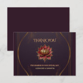 Plum Gothic Wedding Thank You Card Gold 出欠カード (正面/裏面)