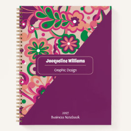 Plum Groovy Psychedelic 60s 70s Floral  ノートブック