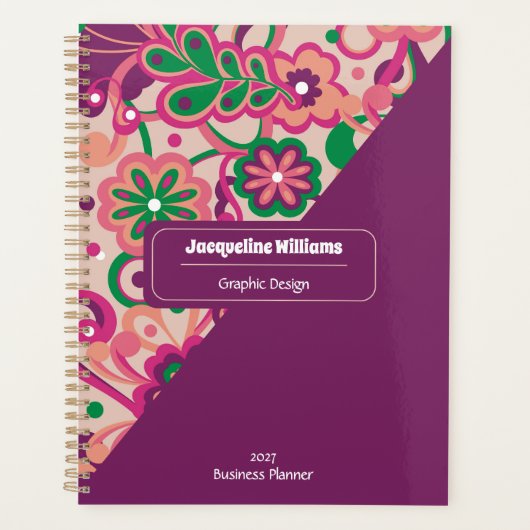 Plum Groovy Psychedelic 60s 70s Floral  プランナー手帳 (正面)