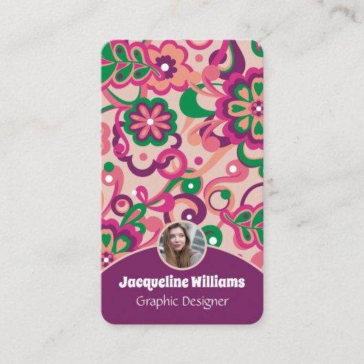 Plum Groovy Psychedelic 60s 70s Floral II 名刺 (正面)