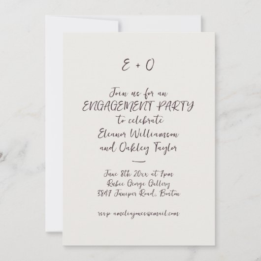 Plum Handwritten Script Initials Engagement Party 招待状 (正面)