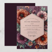 Plum Heirloom Floral Wedding 招待状 (正面/裏面)