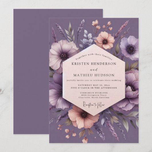 Plum Impressionist Flora Wedding 招待状 (正面/裏面)